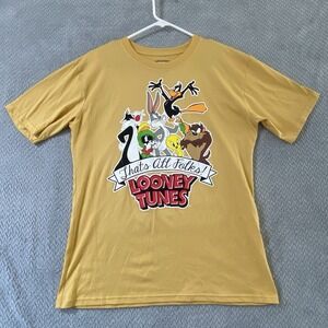 Looney Tunes T-Shirt Mens Sz M Bugs Bunny Daffy Duck Tweety Yellow Short Sleeve